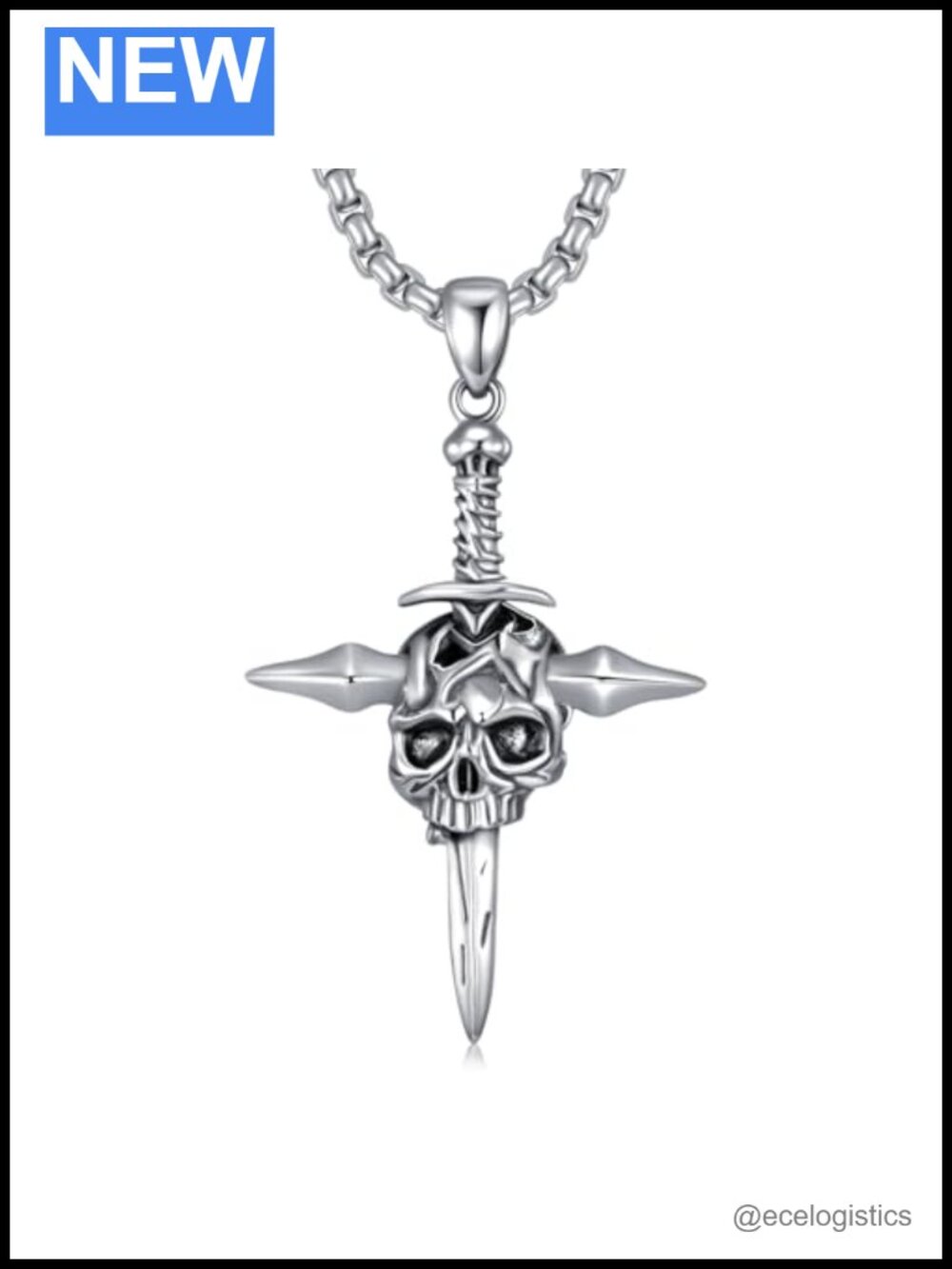 925 Sterling Silver Skull Sword Pendant Necklace Gothic Jewelry Gift